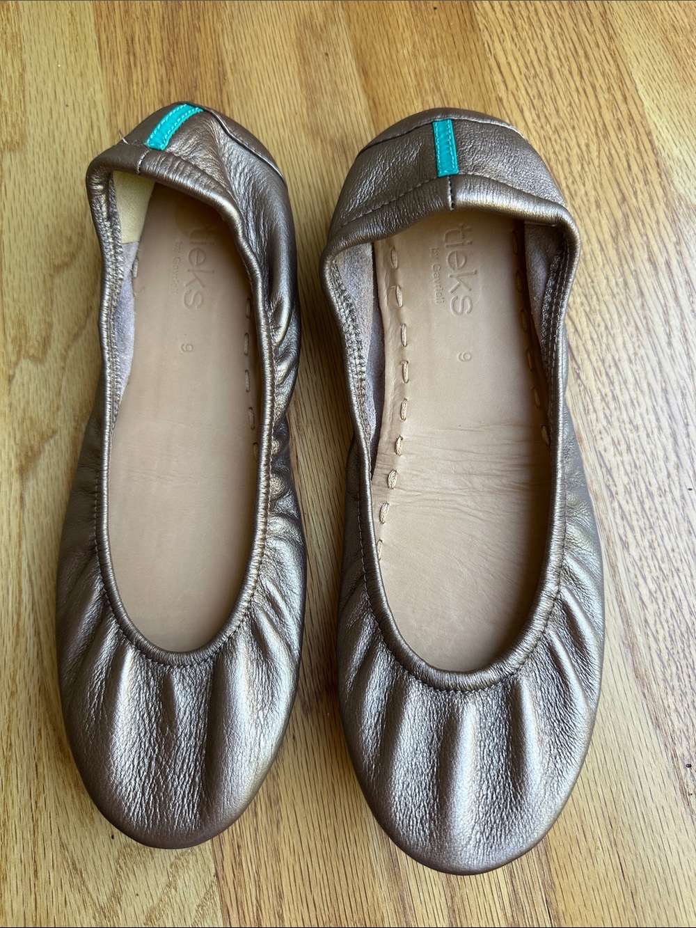 Size 9 Tieks by Gavrieli | Bronze Brown Leather Ballet Flats turquoise bottom